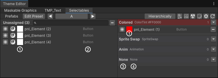 Color Theme Window: Selectables tab